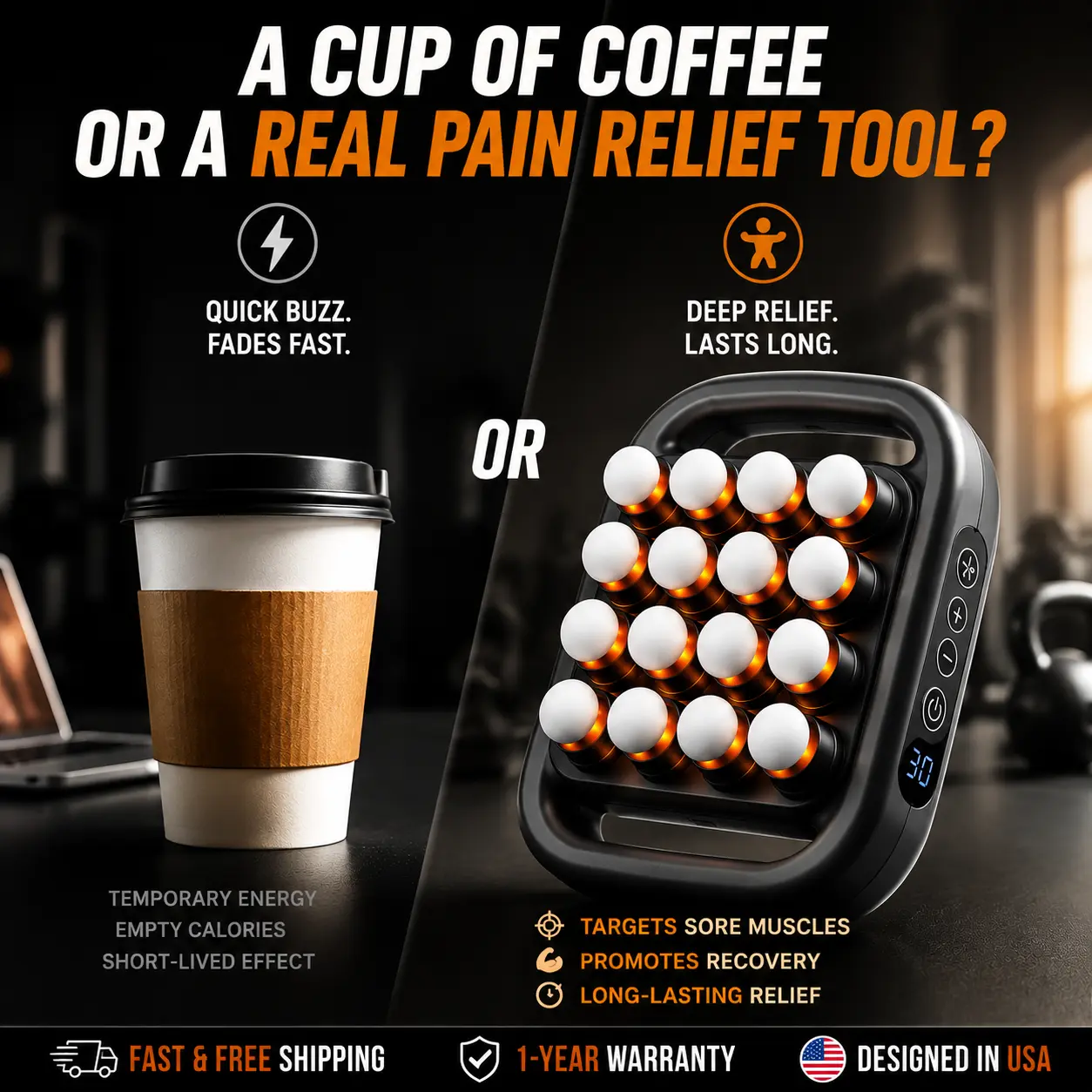 Full body massager, 50kg impact force, deep tissue impact massager, quiet operation, long battery life.