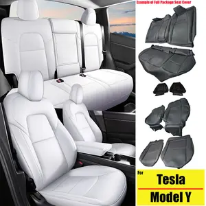 Custom Fit 5-Seat Set Faux Leather Full Coverage Car Seat Covers, Front & Rear All-Inclusive Replacement Cushions for Tesla Model Y 2023-2024, Black & White Automotive Interior Accessories