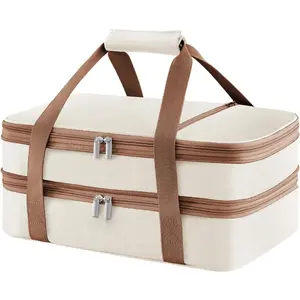 Double Decker Insulated Casserole Carrier for Hot or Cold , Lasagna Lugger Tote for Potluck Parties/Picnic/Cookouts, Fits 9"x13" Baking Dish, Cream