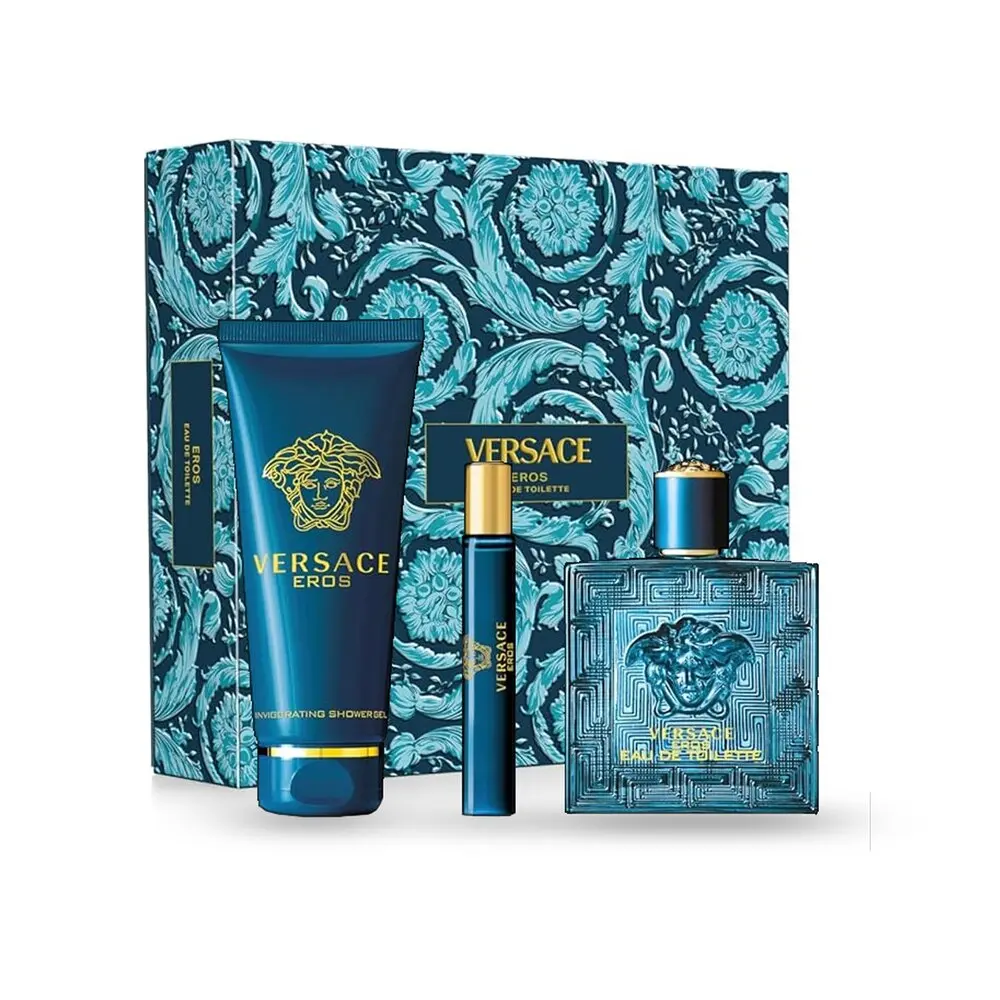 Versace Eros Men Eau de Toilette 3-Piece Gift Set | 100 ml EDT + 10 ml Travel Spray + 150 ml Shower Gel