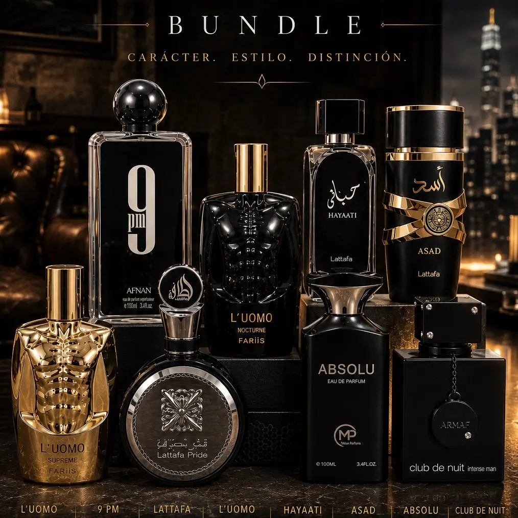 Habibi Bundle | Lattafa Fakhar + Club De Nuit Man + Lattafa Asad + Hayaati + Bharara Absolu + L'uomo Nocturne + Supreme + 9 PM Black | Mens Fragrance | 100ML - 3.4OZ | Eau De Parfum | Apple, bergamot, ginger