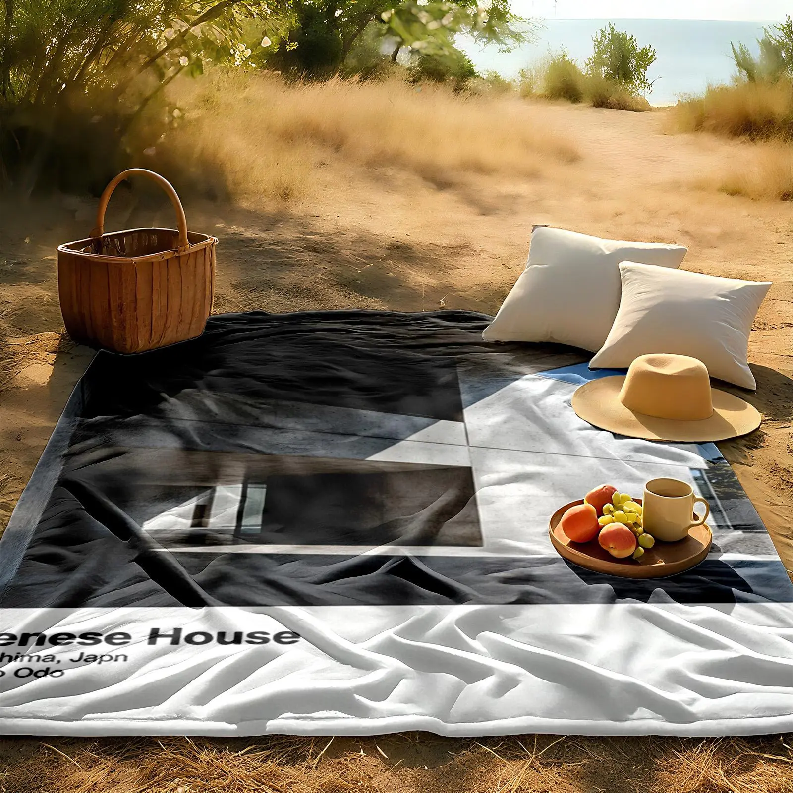 1 piece Analysis of the Benesse Concrete House Design on Naoshima Island themed flannel blanket - Super soft flannel blanket in modern style, suitable for sofas and beds, all-season use, digitally printed pattern, 100% polyester material, machine