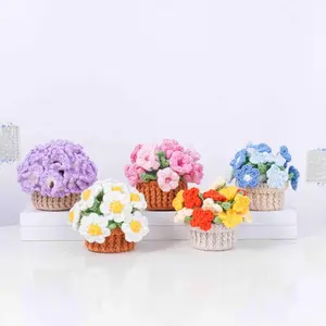 Bloomy Coaster Pot Crochet, Carnation,Daisy,Nemophila, Sunshine Flowers, Bellflowers Crochet