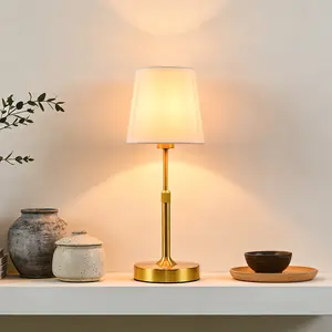 Cordless LED Table Lamp, 5200mAh Portables Rechargeable Battery Desk Lamp, Touch Height Adjustable Lamp with Fabric Shade, Stepless Dimmable Light for Bedroom, Dining Room, Patio, Balcony