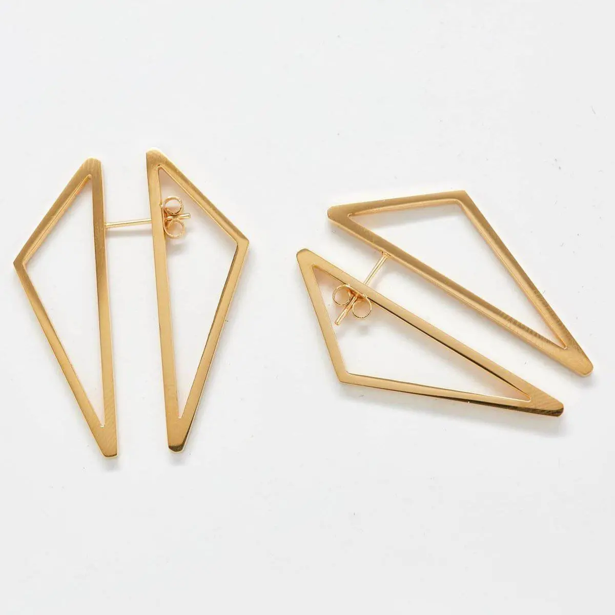 Double-Sided Gold Geometric Triangle Earrings