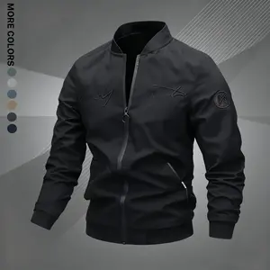 Men's Letter Embroidered Pilot Jacket Casual Coat, Versatile Letter Embroidered Top Baseball Jersey Casual Coat Spring and Autumn, Casual Baseball Collar Zipper Long Sleeve Jacket, Zipper Jacket, Polyester Fiber Jacket, Suitable for Spring and Autumn Outd
