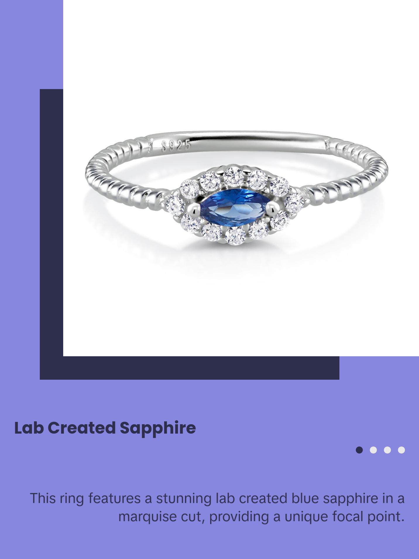 925 Sterling Silver Lab Created Sapphire Stacking Ring, Marquise Blue Sapphire Ring, Sapphire Halo Stacking Rings, Sapphire Jewelry, Stacking Ring