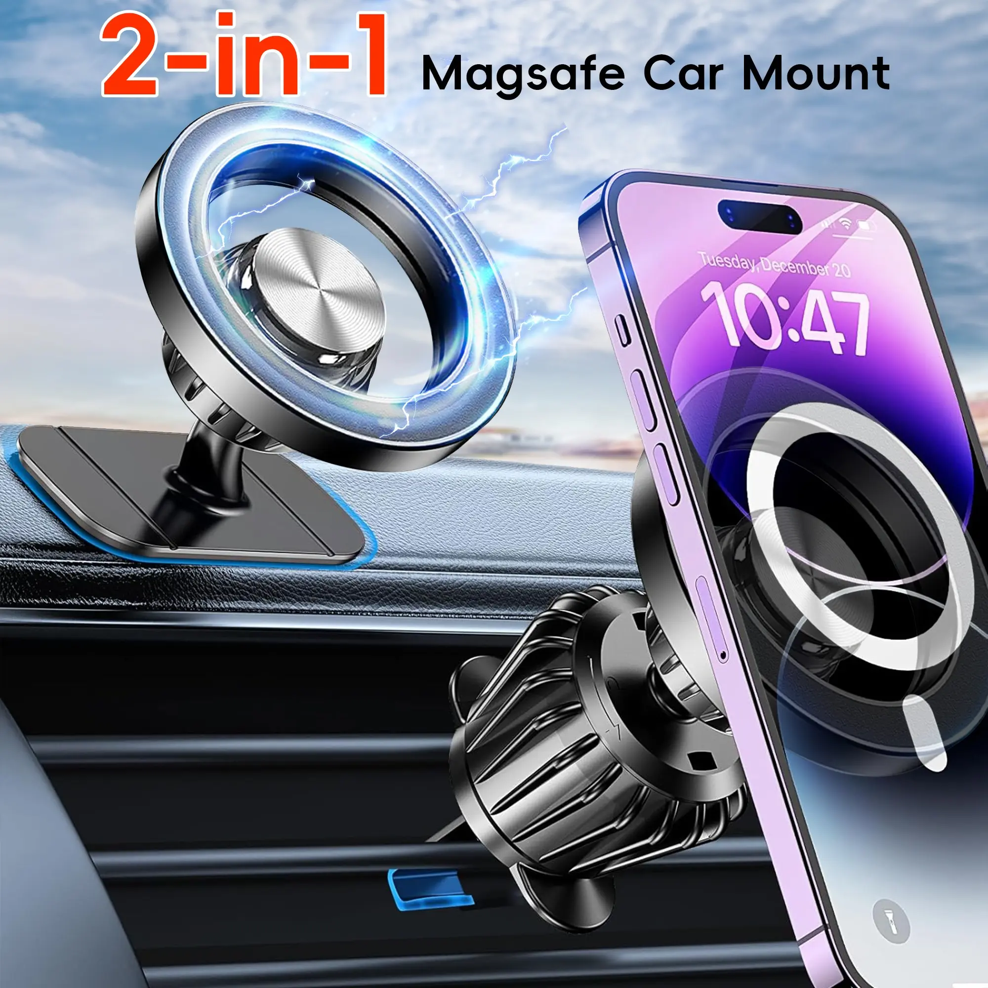 Magsafe Car Magnetic Mount, Strong Magnet, Adjustable 360° Dashboard Phone Holder, Phone Holder for Car, Compatible with iPhone 16 Pro Max, 15, 14, 13, 12 Plus, Unisex