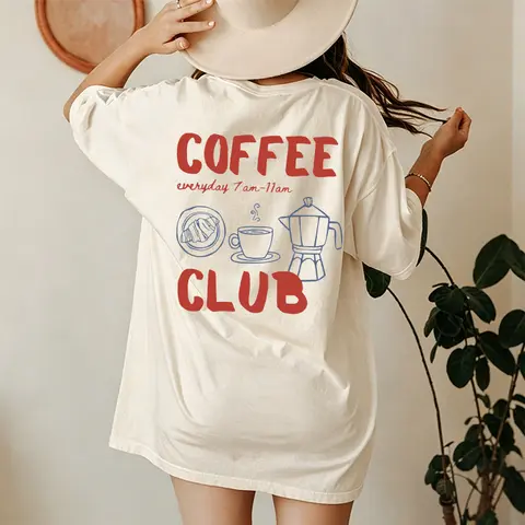 Women's Casual Round Neck Short Sleeve Solid Cotton T-Shirt - Vintage Minimalist Design, Coffee-Art Graphic, Breathable Baggy Clothes, Daily Ootd Everyday Wear, Unisex All-Seasons Lightweight XS Top