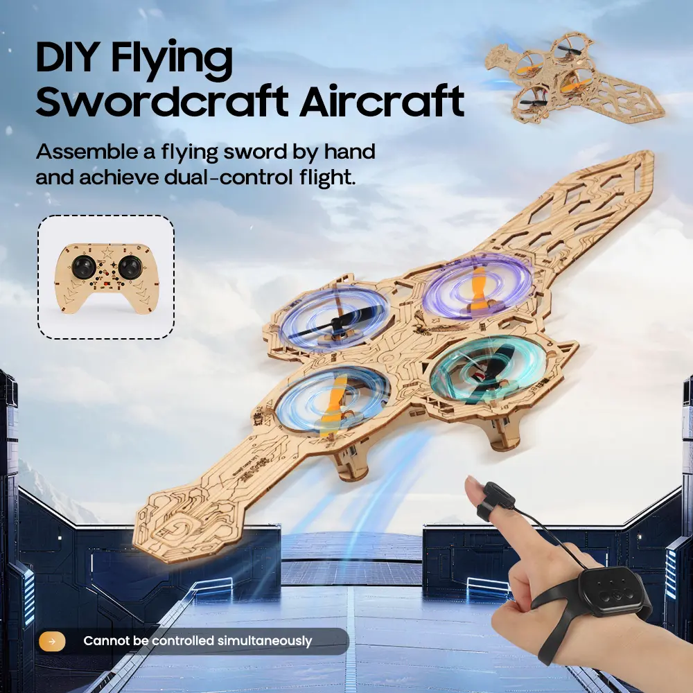 DIY Wooden Flying Sword-Shaped RC Aircraft Assembly Kit - Dual-Control Remote Controller & Wristwatch, Christmas Gift, Educational Hands-On Toy for Teenagers, Toys for Boys, Aviation Lovers’ Playful Aeroplanes