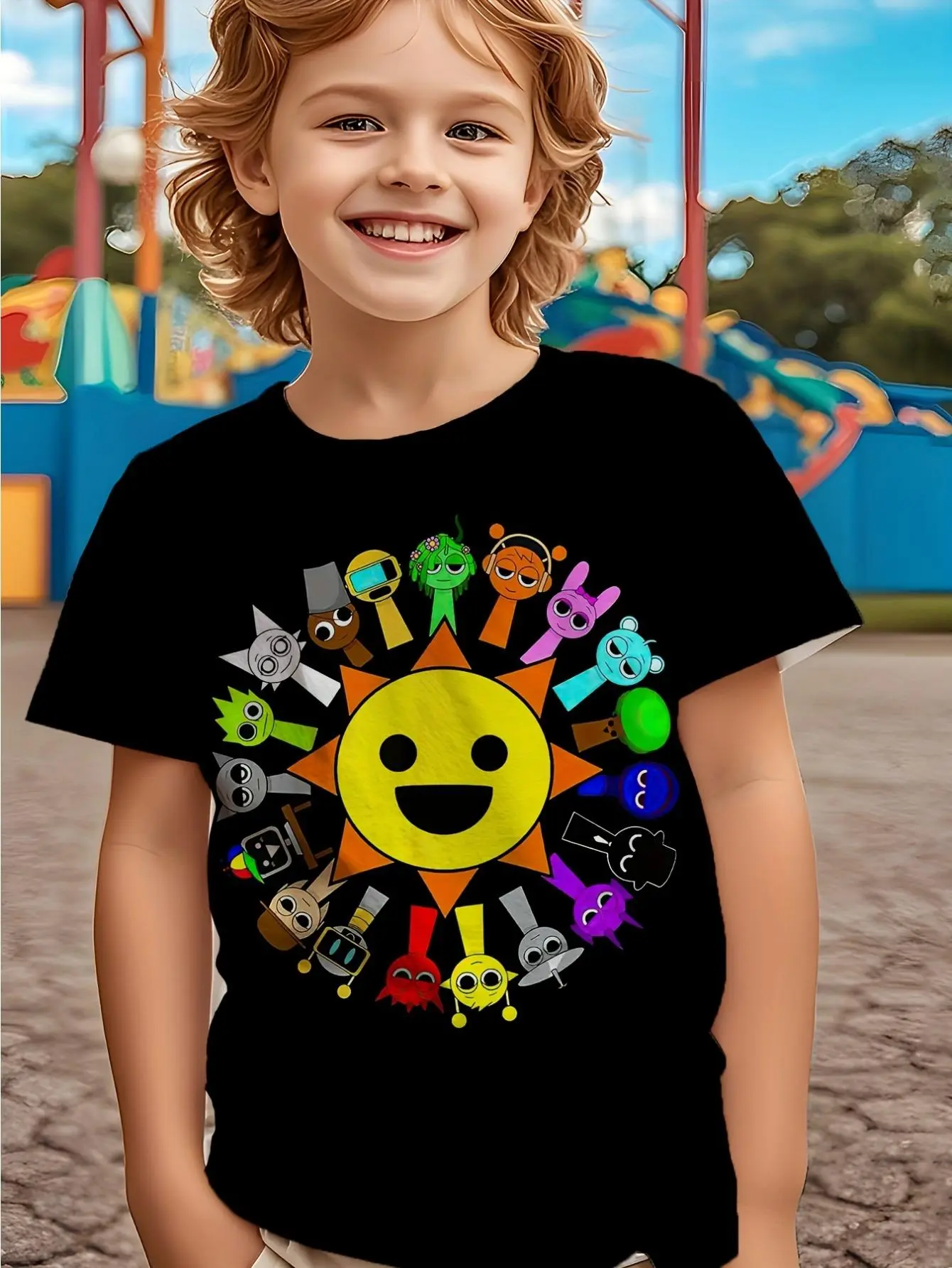 Boys' SPRUNKI 3D Printed Cartoon T-Shirt - Lightweight Cotton, Short Sleeve, Round Neck - Kids Edition, Cartoon Theme Tops - Summer Casual Wear for Youngsters, Kids Edition Boys' T-Shirts, Cartoon Theme Boys' T-Shirts