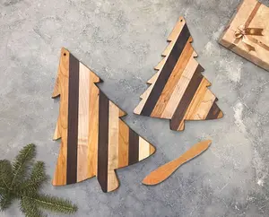 Multi Hardwood Pine Tree Shape Cutting Board, Christmas Tree Cutting Board Gift Set, Holiday Serving Board, Evergreen Tree Board, Woodland
