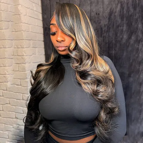 13x6 Lace Front Blonde Highlights with Natural Black Colored Body Wave Human Hair Wigs for Women 13x4 Highlights Wigs 180 Density