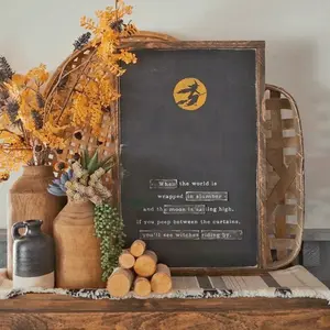 3D Wooden Sign 'when the World Is Wrapped in Slumber', Rustic Halloween Decor, Farmhouse Style, Vintage Witch Sign, Indoor Halloween Decorations