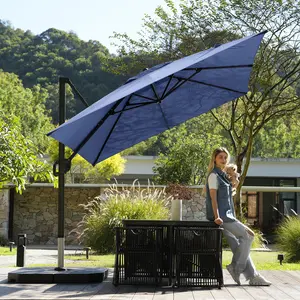 [Patio Must]10x10 FT/9*12FT Luxury Cantilever Patio Umbrella Outdoor with Base- Large Offset Heavy-Duty Aluminum Umbrella with 360 °   Rotation, 6 Tilts, Windproof, 3-Year Fade Resistance for Pool Deck, Square, Beige