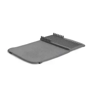 UDRY Mini Dish Drying Rack & Microfiber Dish Mat, 20 x 13 in. - Charcoal