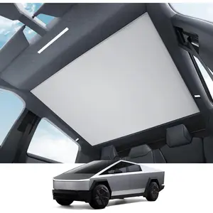 BASENOR 2026 2025 2024 Tesla Cybertruck Sunshade Roof [Nano Ice Crystal Cooling] Glass Roof Sun Shade Block UV Cover Top Window Keep Cooling Foldable Sunshades Bag for Cybertruck Accessories Gray