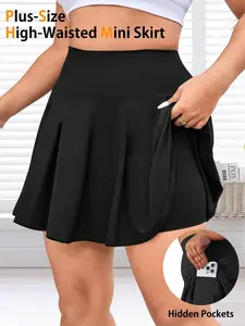 Women's High Waist A-Line Skirt, Plus Size Short Skirt with Pockets, Includes Shorts, Elastic Waist Skort, Casual Loose Fit, Summer Trendy Fashion