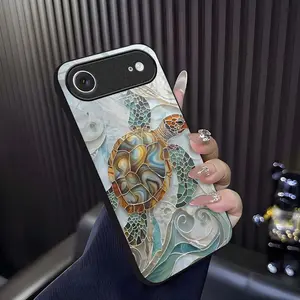 Mosaic Sea Turtle Adorable Glass Phone Case for [iPhone 17 Air]  Aesthetic Ocean Wave Shell Texture Hard Cover Girly & Chic Style 952