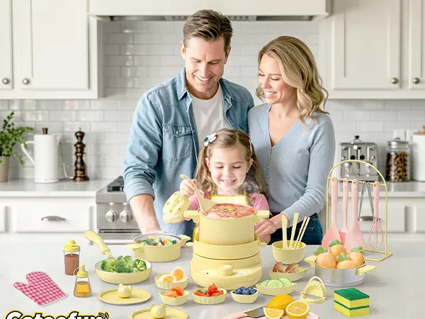 GOTOOFUN 4-Color Kids Real Mini Cooking Set (Ages 8-12) - Safe Montessori Kitchen Toy with Knife & Dishes | Halloween, Thanksgiving & Christmas Gift for Girls & Boys