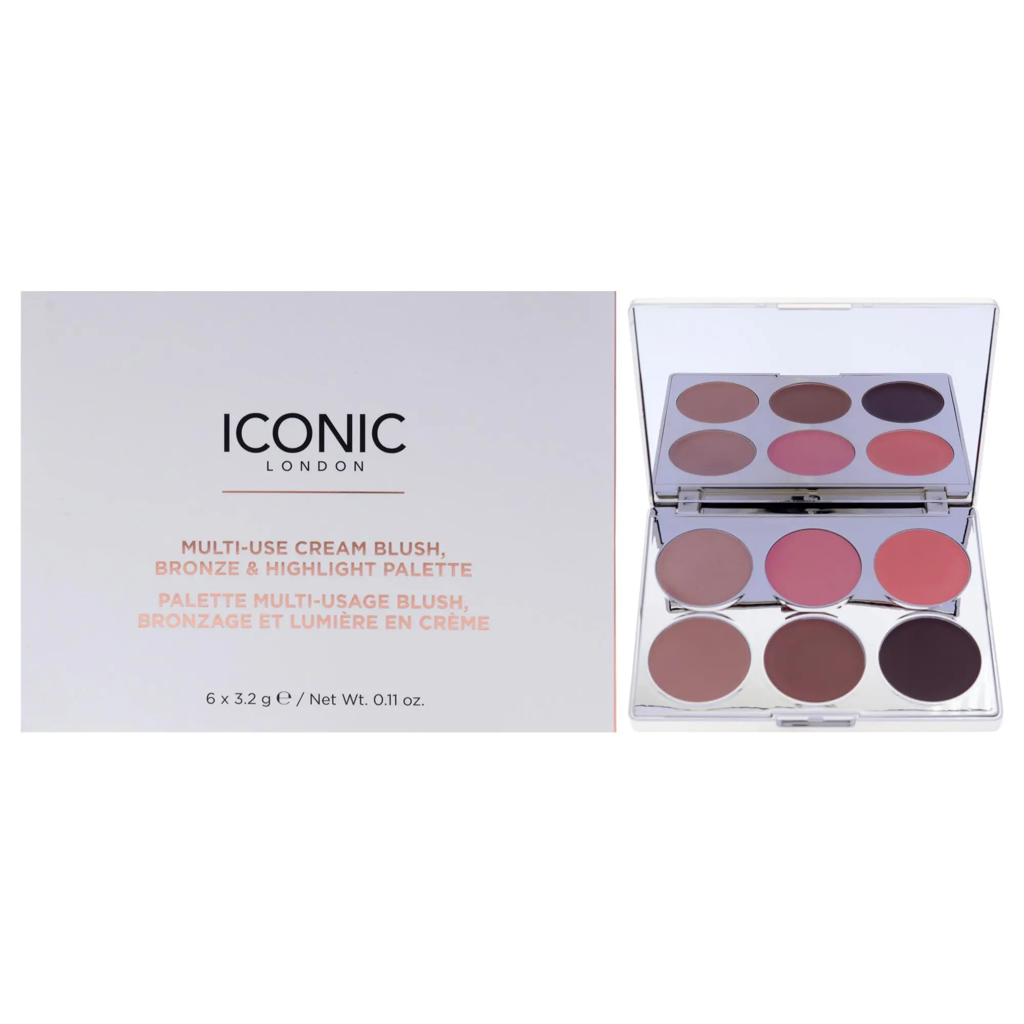 Multi-Use Cream Blush, Bronze and Highlight Palette by Iconic London for Women - 0.11 oz Makeup
