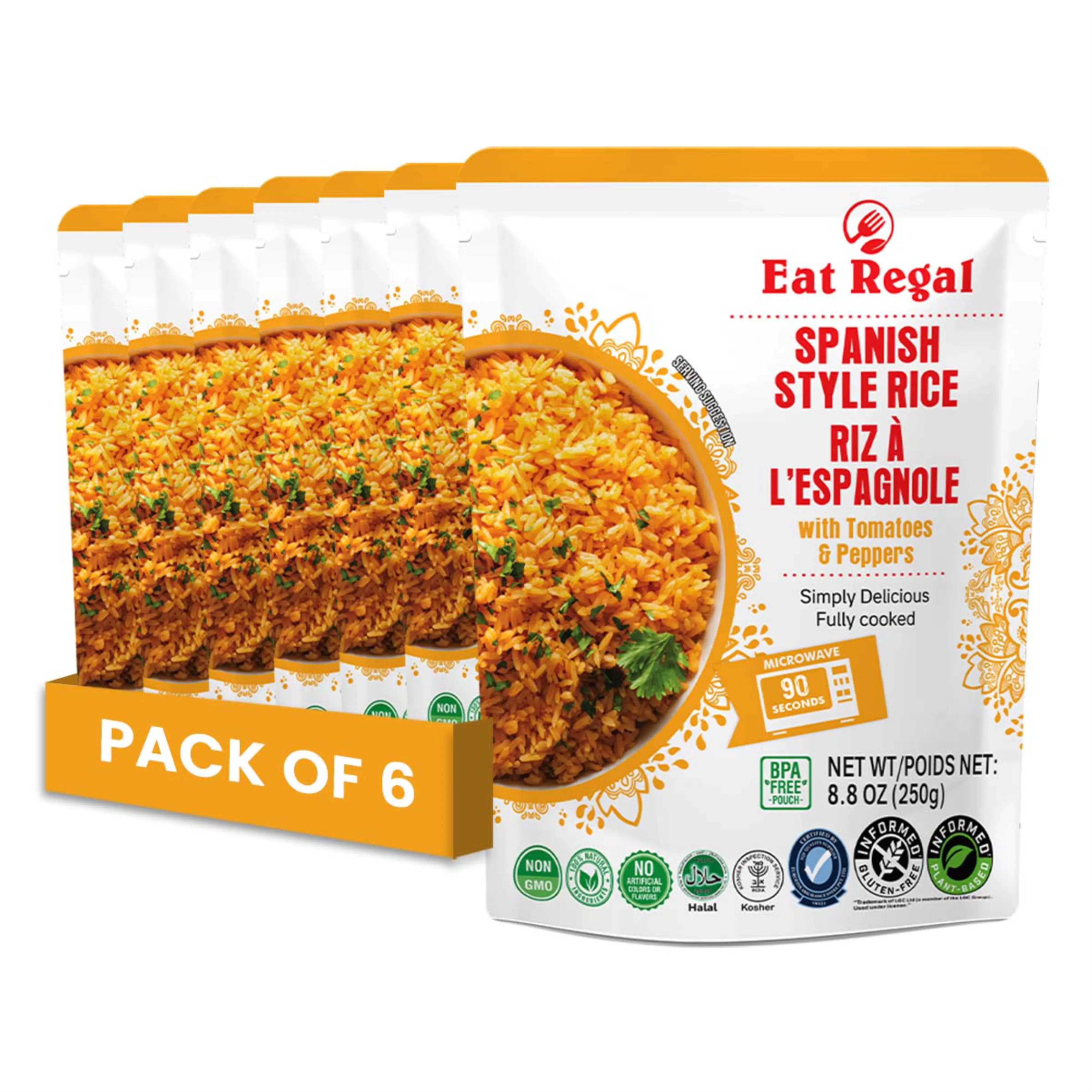 Eat Regal Spanish Rice Microwavable Rice & Ready to Eat 1.5 Minutes - No Preservatives, BPA-Free, Gluten-Free, Fully Cooked, Pack of 6 (8.8 Ounce)