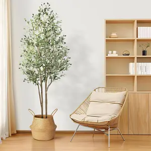 Alupssuc Artificial Olive Tree Faux Silk Plant with Natural Wood Trunk & Lifelike Fruits Tall Indoor Decor for Modern Home Office Living Room