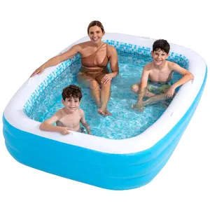Inflatable Swimming Pool for Kids with Comfortable Padded Soft Floor, Convenient Handles, and Drain - 90"x60"x19" (7.5'x5') - Large Family Size Backyard Pool for Adults and Kids Ages 3 4 5 6 7 8+