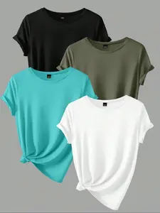 【Plus Size】 Solid Round Neck Tee, Casual Short Sleeve Crew Neck T-Shirt for Summer, Women's Clothing for Daily Wear