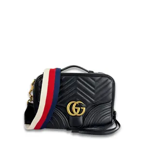 Pre-owned GUCCI Leather Crossbody Bags Black Marmont Medium Top Handle Messenger