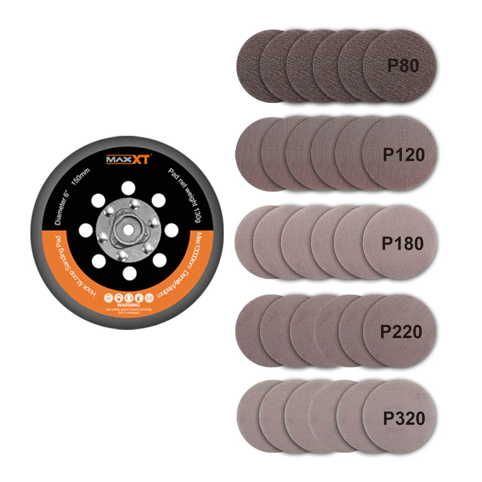 MAXXT 6inch Hook & Loop DA Sander Backing Plate Pad 30 Sandpaper, Dual-Action Random Orbital Sanding Pad --  MAXXT Brushless Orbit Sander R7303&R7304