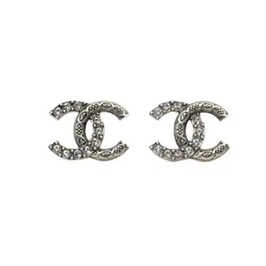 Pre-owned CHANEL 24A Double C Retro Diamond Stud Earring Alloy
