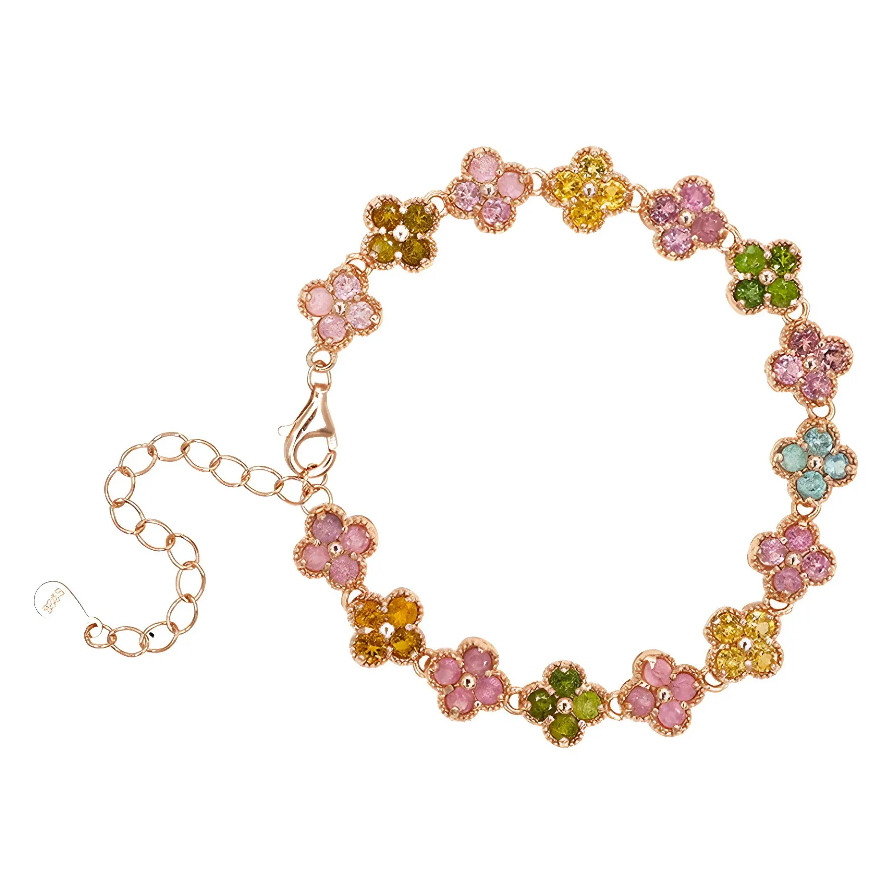 Loveden Natural Tourmaline Four-Leaf Clover Bracelet For Men Women Jewelry in 925 Silver Adjustable Colorful Luxury Accessories for Girls Engagement Birthday Gift