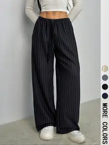 Women's Stripe Print Woven Wide Leg Pants, Casual Comfy Trousers for Daily Wear, Ladies Bottoms for All Seasons