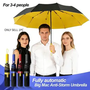 Fully automatic 125cm extra-large umbrella, suitable for heavy rain, 10*2 reinforced ribs, men's folding umbrella, women's sun protection umbrella.
