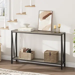 【GARVEE】Industrial Style Console Table, 43-Inch Narrow Sofa Table with Two Levels, Storage Space, Ideal for Entryway, Living Room, Hallway, or Foyer, Gray Finish