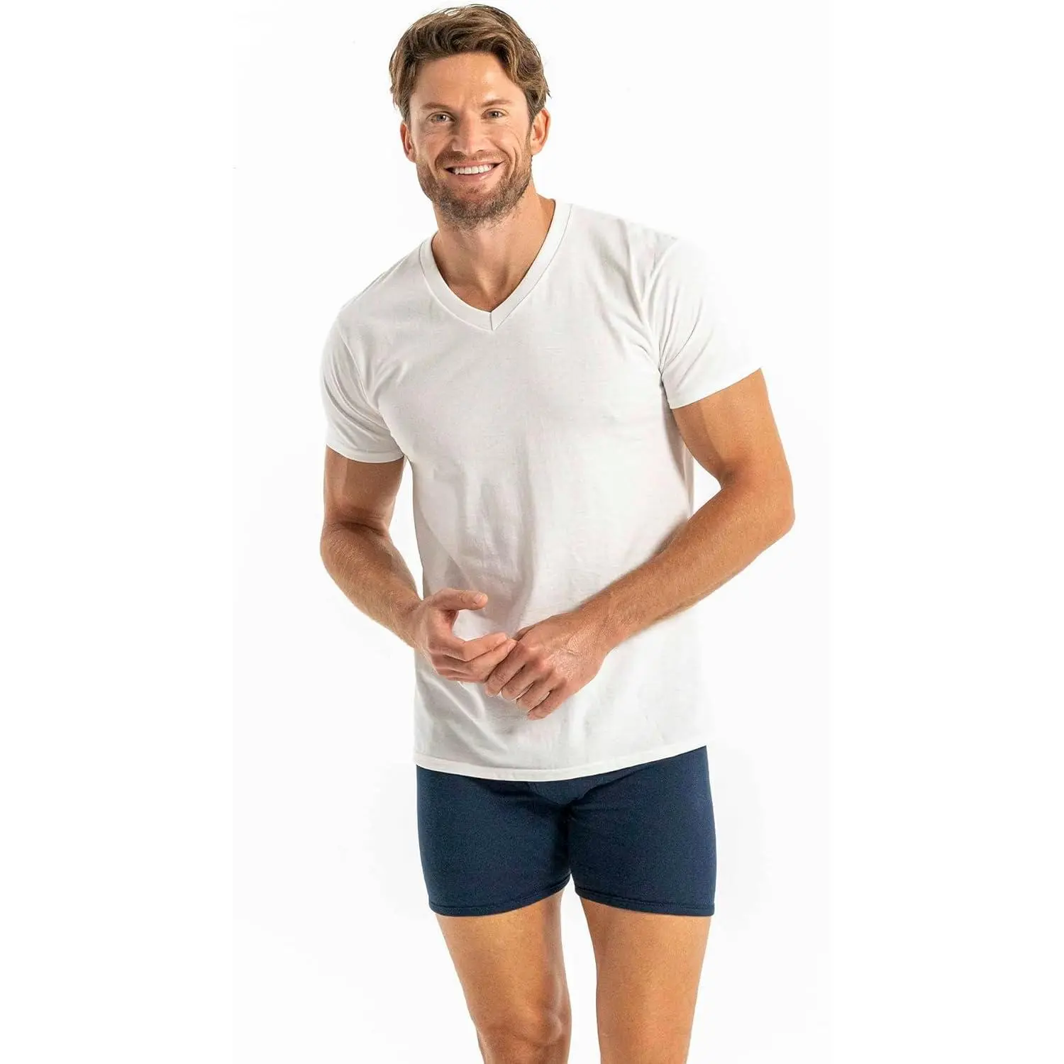 Gildan Men's V-Neck T-Shirts, 2-Pack Casual Medium Length Cotton Tops, Double Stitched, Machine Washable Basic Classic Tees