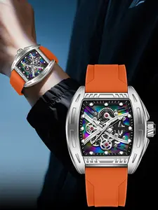 OFNS Trendy Mens Watch Waterproof Creative Barrel Quartz Watch, Luminous Fashionable Watch Alloy Fashion Hollow Dial Waterproof Watch Waterproof Wristwatch