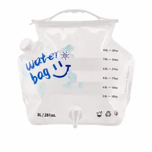 Super Thick 2.1 Gallon / 8L Collapsible Camping Water Storage Bag with Spout, Leakproof Reusable Foldable Food-Grade Water Container, Large Capacity Portable Water Jug for BBQ, Hiking, Travel & Outdoor Cooking