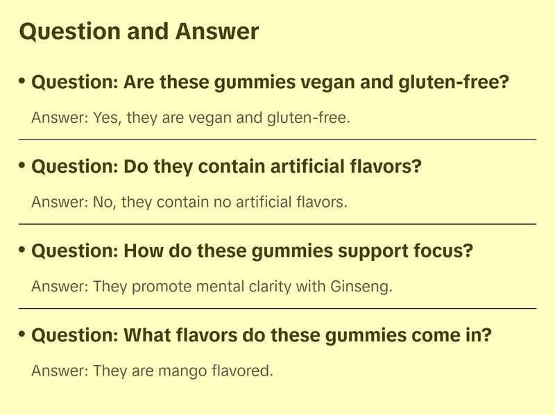 Super Focus Gummies for Adults | American & Korean Ginseng with Reishi Mushroom extracts | All Natural Gummies for Focus, Mood, and Energy | Mango Flavored | 45 Count