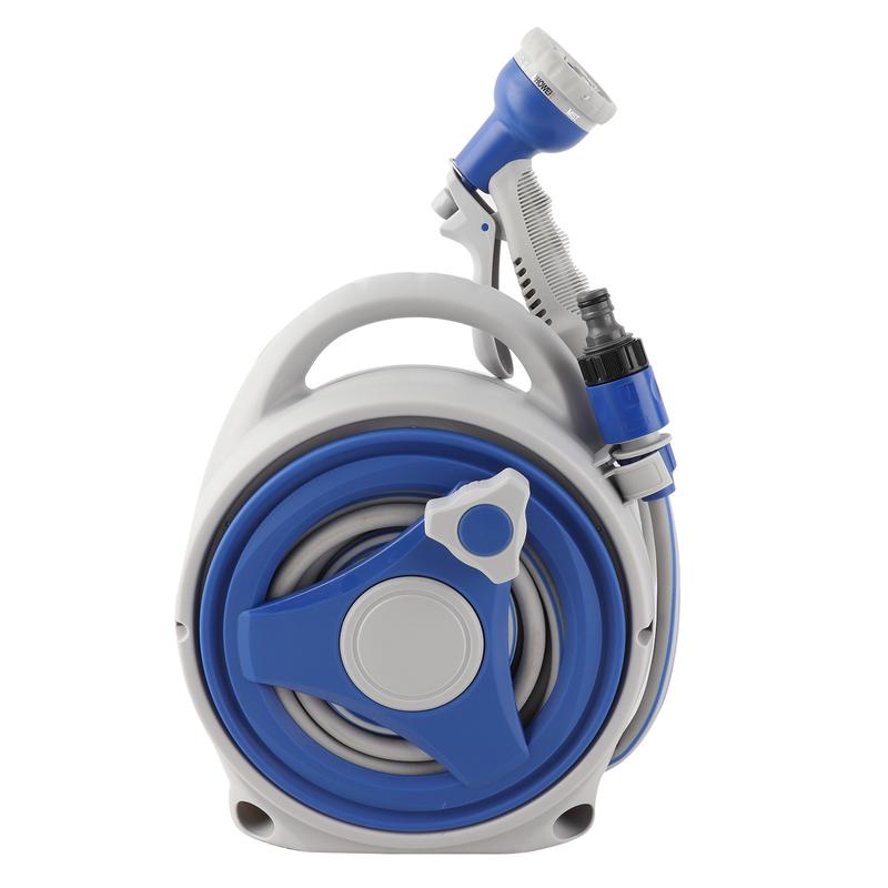 Retractable Garden Hose Reel Shower with 8-in-1 Sprayer Nozzle 43Ft Hose Portable Water Hose Reels with Spray Lock and Pipe Storage Bracket Standard Pipe Connector for Indoor Outdoor Watering Cleaning