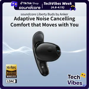 Soundcore by Anker Liberty Buds, Semi-in-Ear Earbuds, with Real-Time Adaptive ANC, Spatial Auido, 30H Playtime, Fast Charging, Wireless Bluetooth Headphones