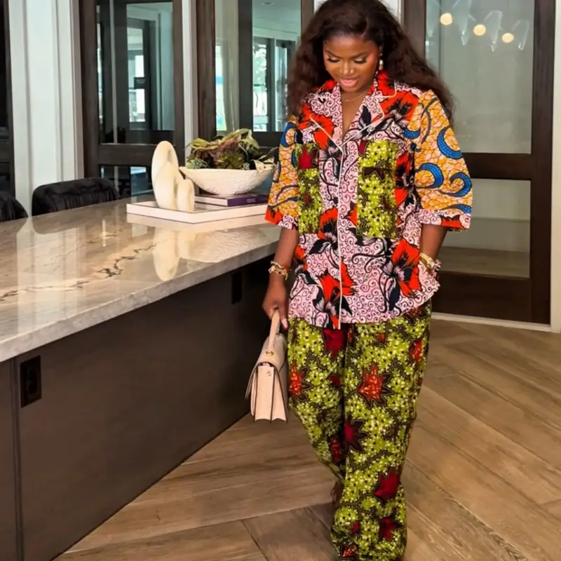 Ava Ankara Two Piece Set Very Comfy and Chic for Errands Brunch or Occasion for Women with Colorful Floral Print