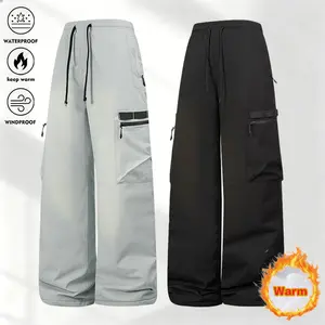 Men's heavyweight warm winter pants, graphene knee pads, adjustable waistband, thick pants with zippered pockets, suitable for skiing, outdoor activities, and cold weather, an ideal choice for winter sports and casual wear