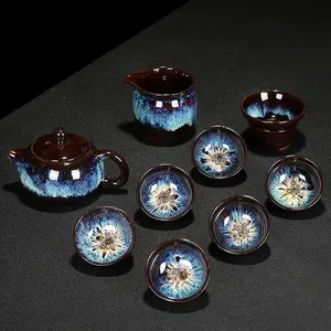 Ruyao tea set, kiln-fired ceramic teapot, Jingdezhen white porcelain teacups, gaiwan, complete home tea set Matcha Kit Set Bone China Tea Set Storage