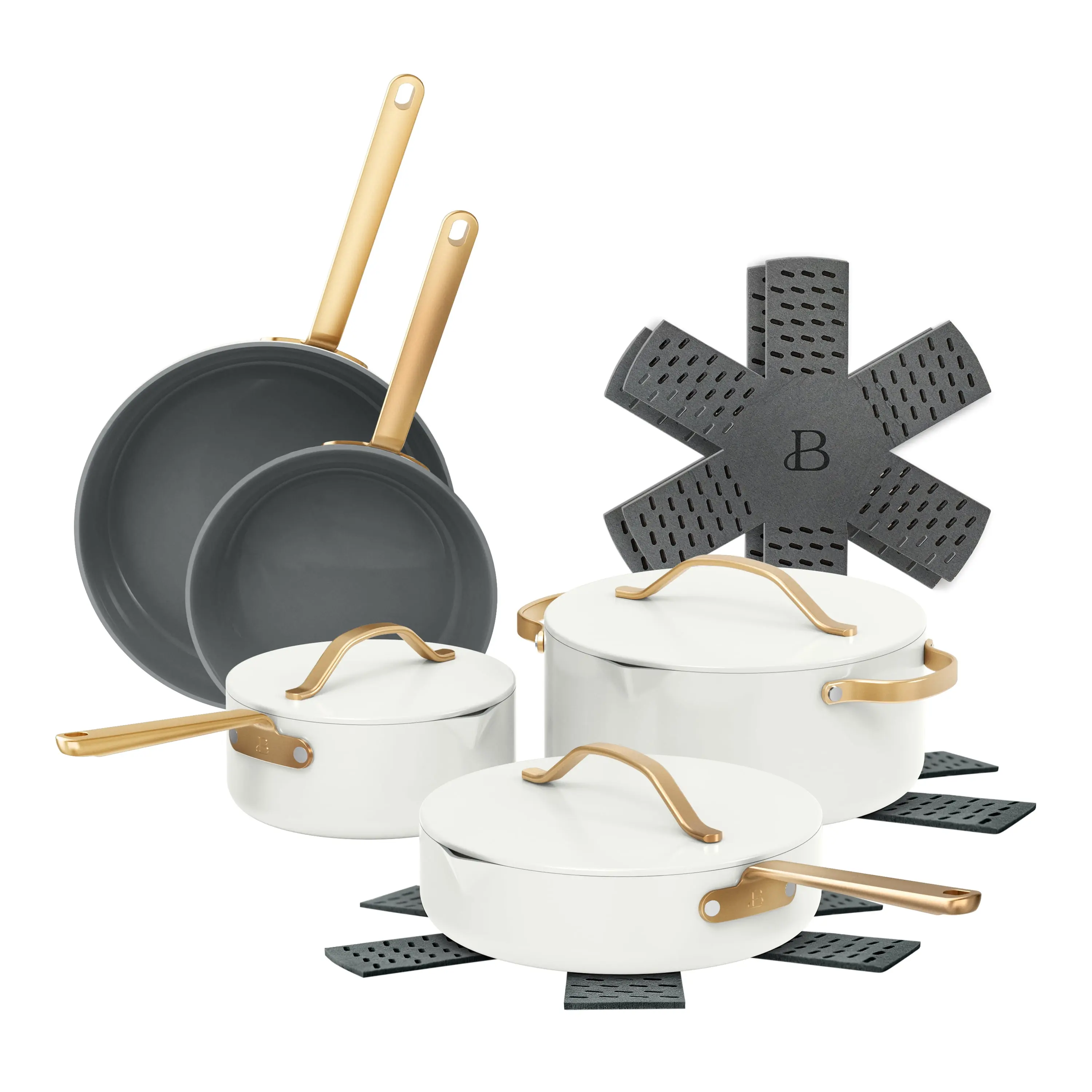 12-Piece Ceramic Nonstick Cookware Set, Pots and Pans with Strainer Lids, White Icing by Drew Barrymore