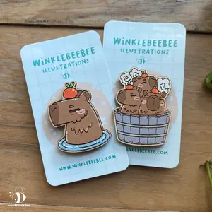 Capybara Spa Day - Laser Engraved Wood Pins