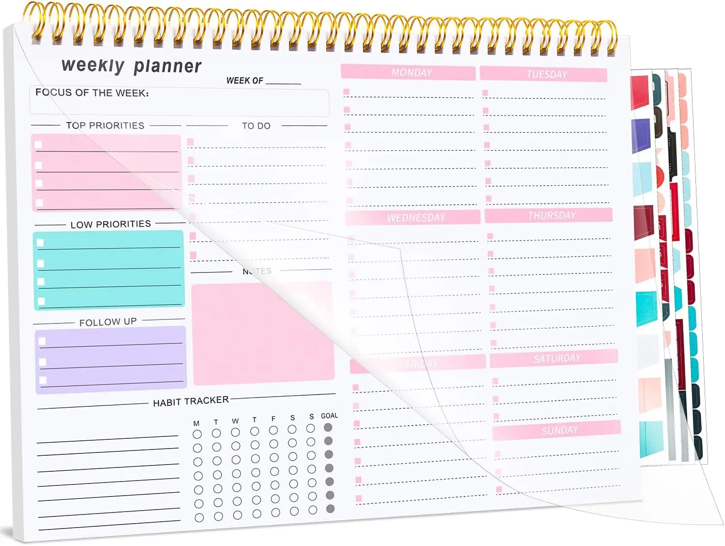 Weekly To Do List Notepad, 8.5''x11'' Weekly Desk Planner with 52 Tear Off Sheets Undated Weekly Planner Habit Tracker & Productivity Organizer for Home and Work, Pink