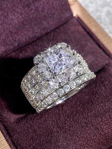 elegant rhinestone decorated ring for women, fashion jewelry for party, daily clothing decor, trendy all-match & exquisite engagement rings for anniversary gift, pave engagement ring