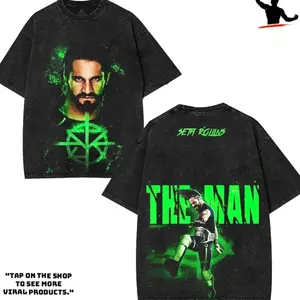 Seth Rollins Monday Night Messiah - WWE4U Edition Double Printed Oversize Lightweight Acid Washed Tee Vintage WWE4U Fans TV Series Graphic Design Top Cotton Wrestling Streetwear T-Shirt Clothes Menswear Womenswear. QH4